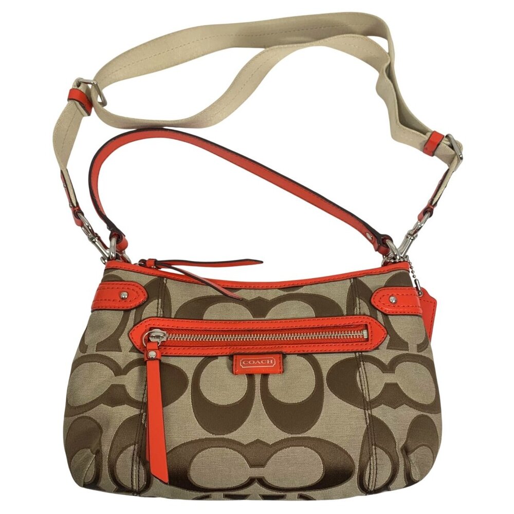COACH Signature Canvas Orange Leather Shoulder Crossbody Bag w/ Tag F24063 EUC